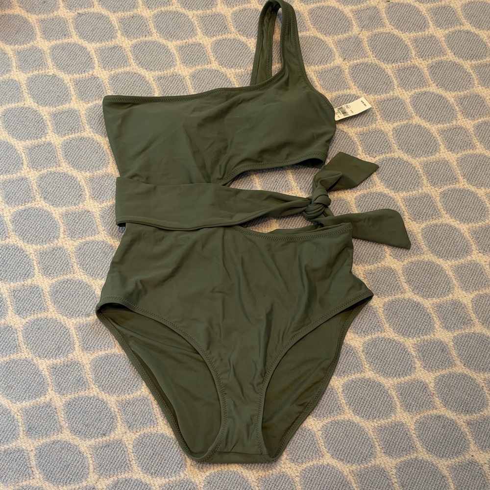 Aerie NWT Olive Green One-Shoulder Swim One Piece